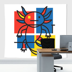 Funny Axolotl Piet Mondrian Abstract Art Pattern Tapestry