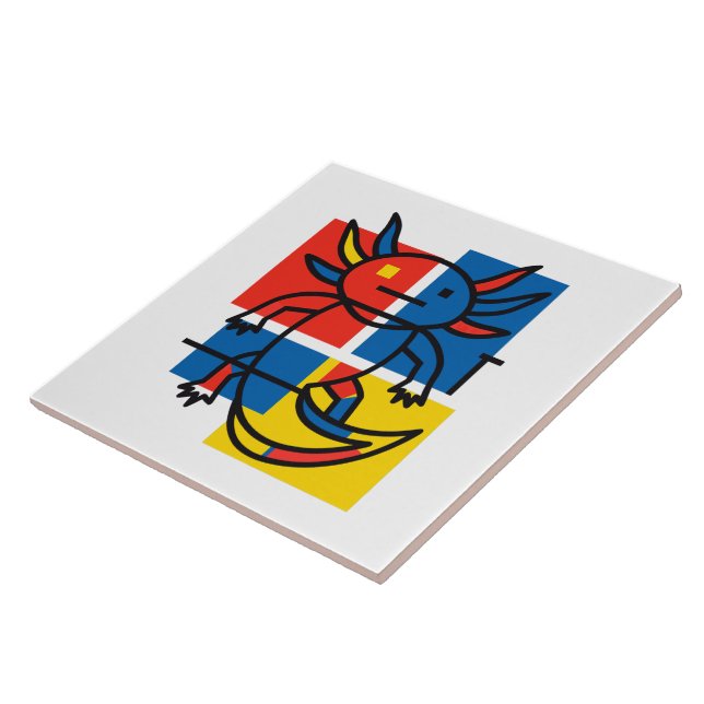Funny Axolotl Piet Mondrian Abstract Art Pattern Tile (Side)