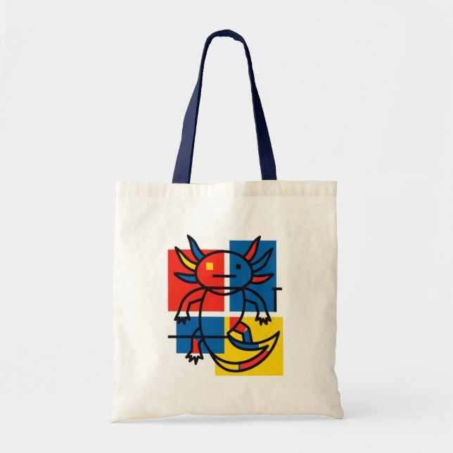 Funny Axolotl Piet Mondrian Abstract Art Pattern Tote Bag (Front)