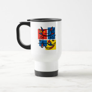 Funny Axolotl Piet Mondrian Abstract Art Pattern Travel Mug