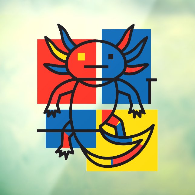 Funny Axolotl Piet Mondrian Abstract Art Pattern Window Cling (Sheet 3)