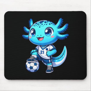 Funny Axolotl Soccer Player Boy Girl Mouse Mat