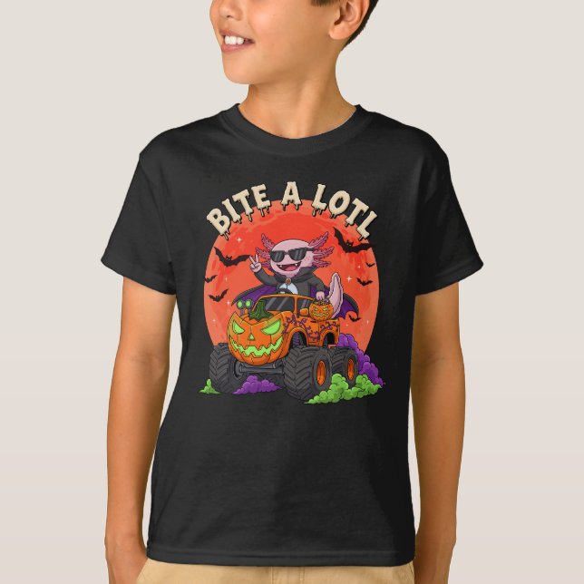 Funny Axolotl Vampire Halloween Monster Truck T-Shirt (Front)