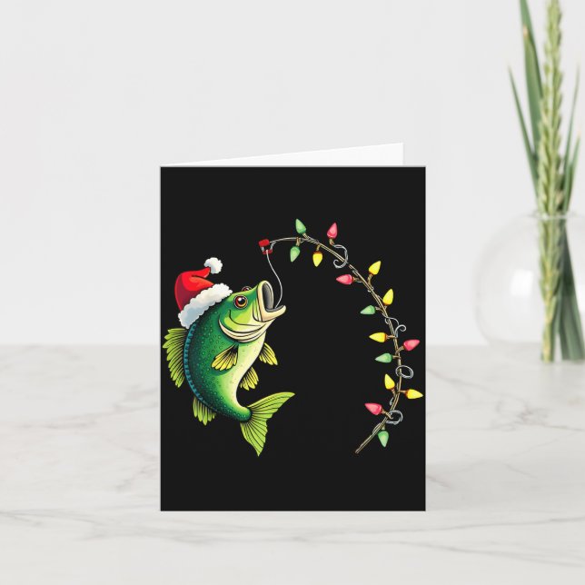 Funny B Fishing Santa Hat Christmas Pajama Fisherm Card (Front)