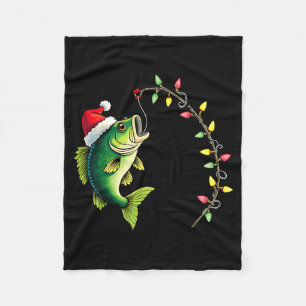 Funny B Fishing Santa Hat Christmas Pajama Fisherm Fleece Blanket