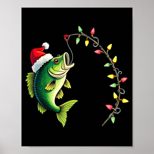 Funny B Fishing Santa Hat Christmas Pajama Fisherm Poster (Front)