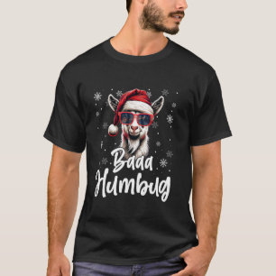 Funny Baaa Humbug Santa Hat Goat Sunglasses Snowfl T-Shirt