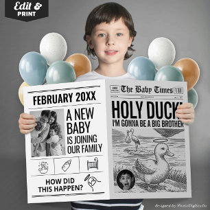 Funny Baby Announcement Holy Duck Newspaper