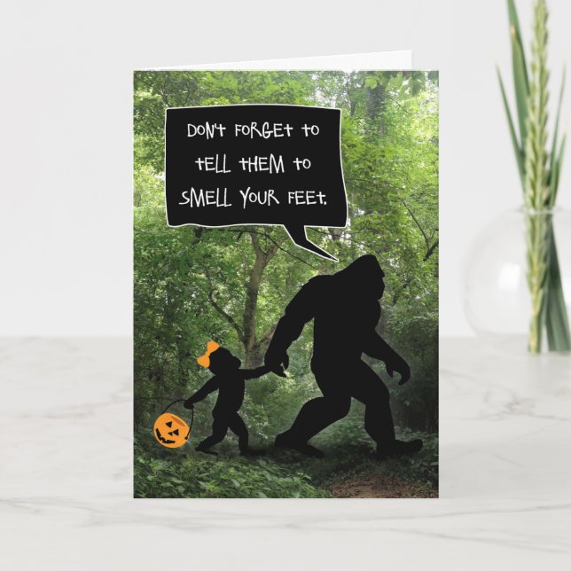 Funny Baby Bigfoot Girl, Smell My Feet Card (Front)