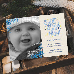 Funny Baby Blue Silent Night One Photo Holiday Card