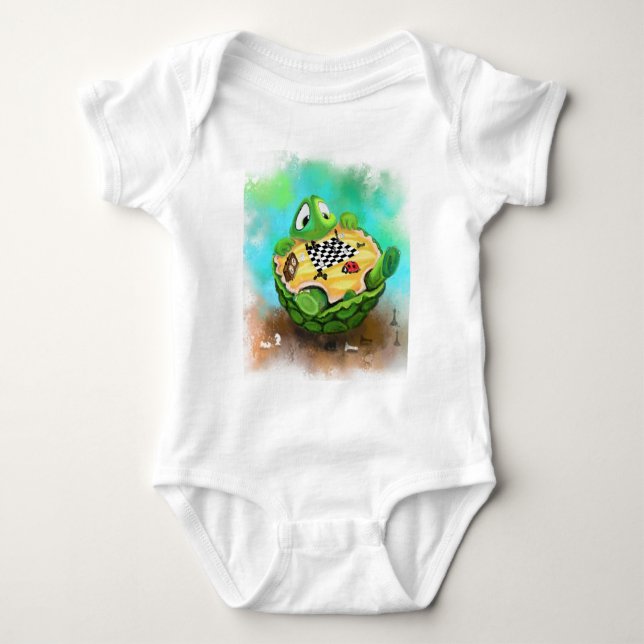 Funny Baby Bodysuit Turtle Ladybug Playing Chess (Front)