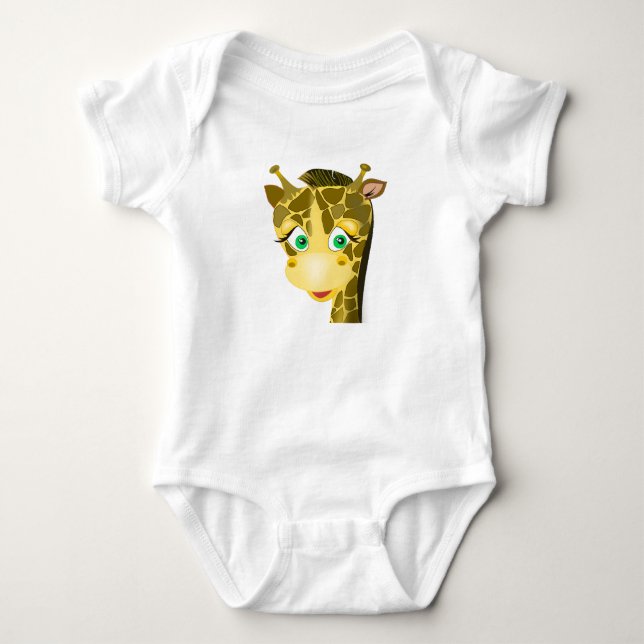 Funny Baby Bodysuit with Curious Baby Giraffe (Front)