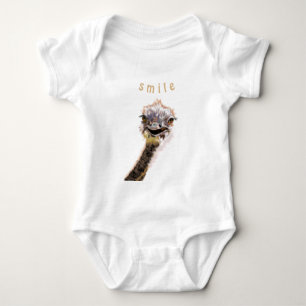 Funny Baby Bodysuit with Playful Ostrich - Smile