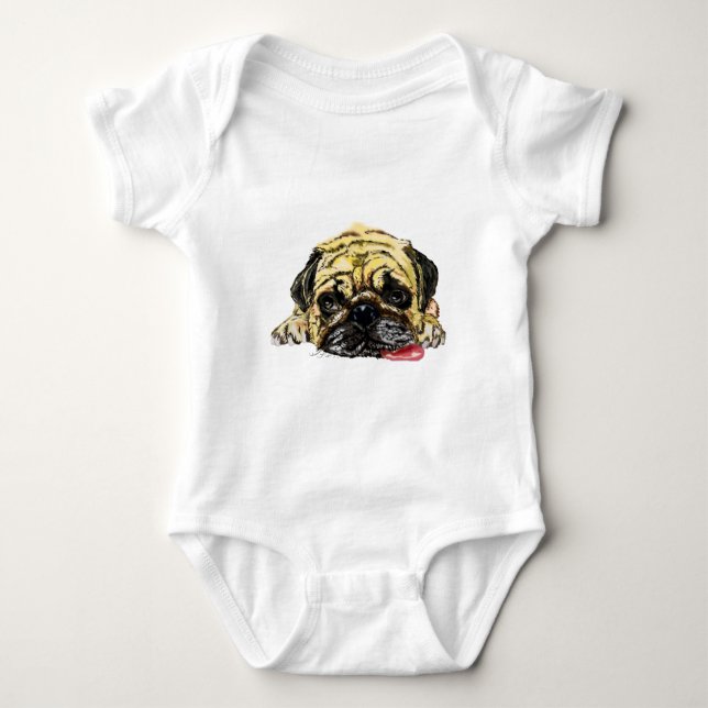 Funny Baby Bodysuit with Pug Dog - Tired (Front)