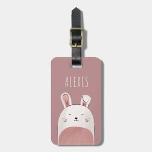 Funny Baby Bunny Illustration Rabbit & Kids Name Luggage Tag