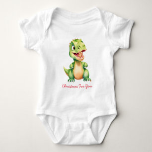 Funny baby Dinosaur eat gingerbread cookies Xmas Bodysuit