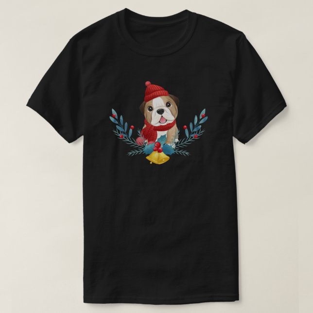 Funny Baby English Bulldog Dog Santa Christmas Gif T-Shirt (Design Front)