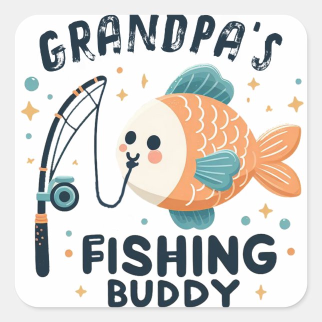 Funny Baby Fish | Grandpa's Fishing Buddy Baby Square Sticker (Front)