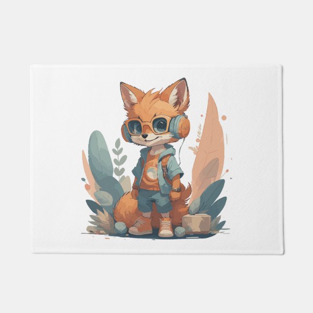 Funny baby fox headphone doormat (Front)