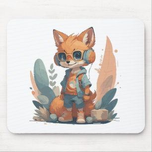 Funny baby fox headphone mouse mat