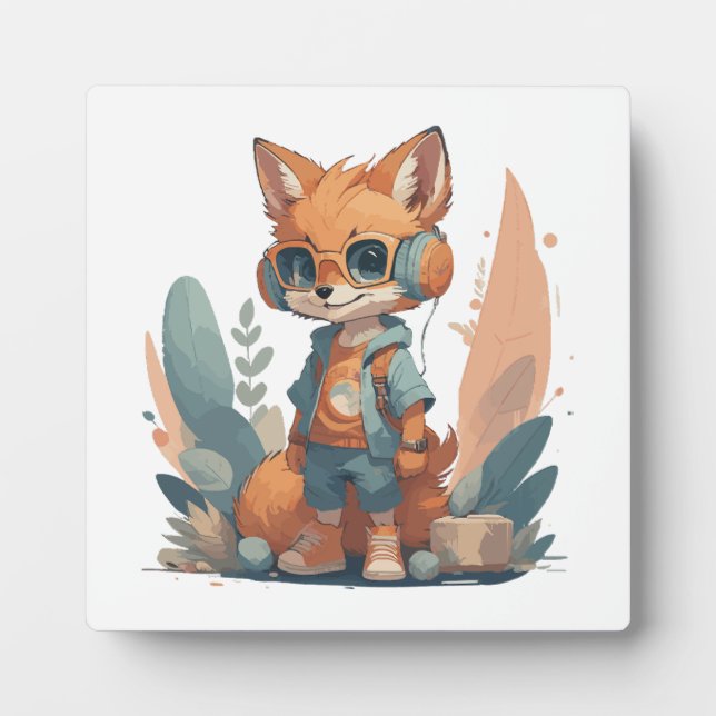 Funny baby fox headphone plaque (Front)
