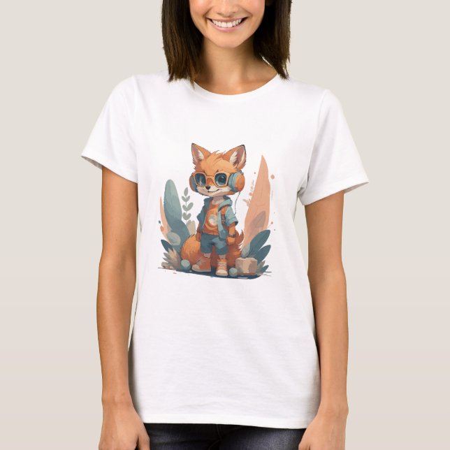 Funny baby fox headphone T-Shirt (Front)