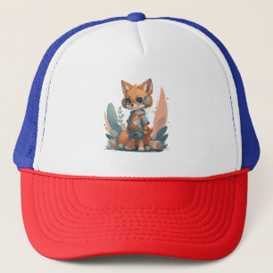 Funny baby fox headphone trucker hat