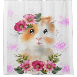 Funny Baby Guinea Pig With Flower Gift Lovers Shower Curtain