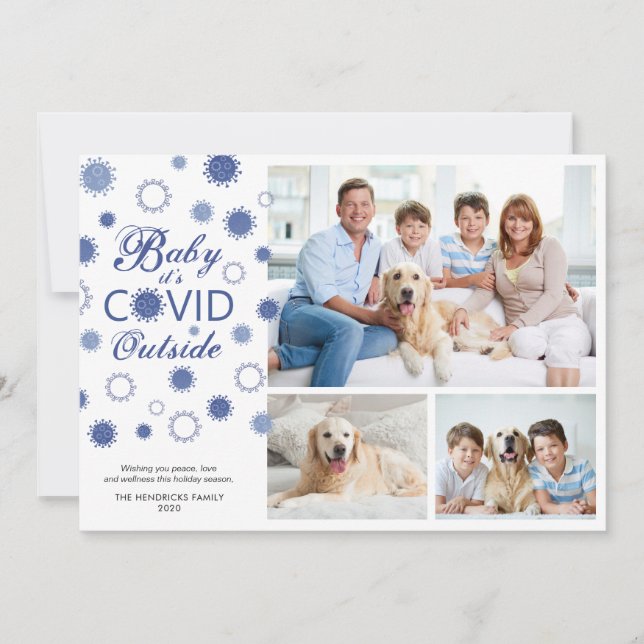 Funny BABY IT'S COVID OUTSIDE 3 Photos Holiday Card (Front)