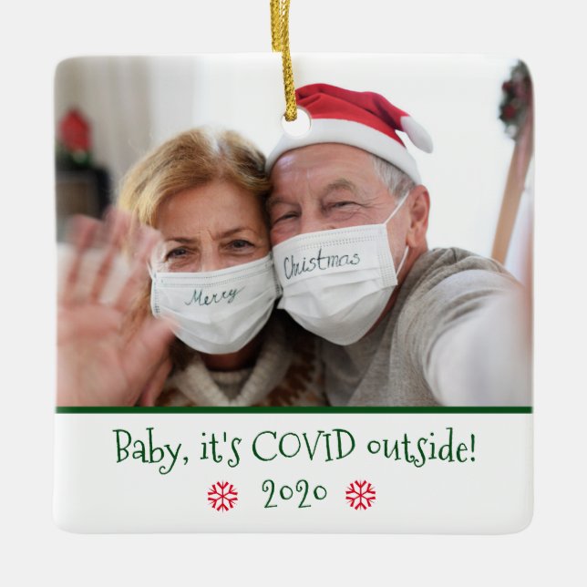 Funny Baby It's Covid Outside Photo Snowflake Ceramic Ornament (Front)