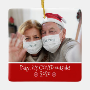 Funny Baby It's Covid Outside Photo Snowflake Red Ceramic Ornament