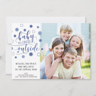 Funny BABY ITS COVID OUTSIDE Typography Blue Holiday Card