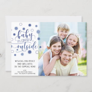 Funny BABY ITS COVID OUTSIDE Typography Blue Holiday Card