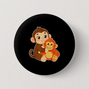 Funny baby monkey with stuffed animal tee graphic 6 cm round badge