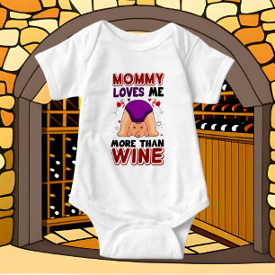 funny baby Mummy loves  wine word art unisex Bodysuit