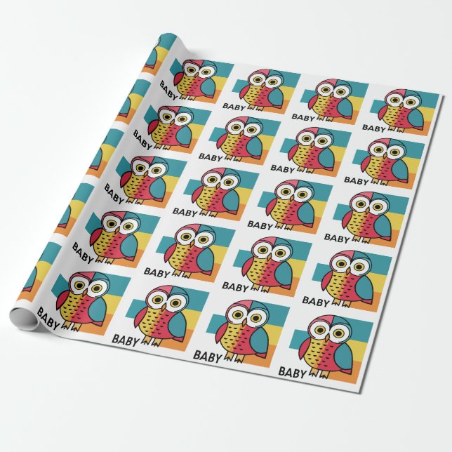 Funny Baby Owl Baby Gift Wrap (Unrolled)
