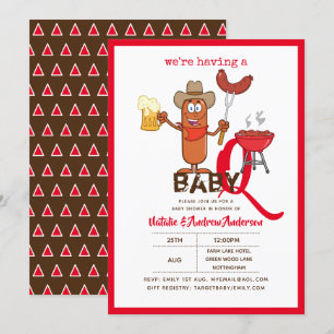 Funny Baby-Q BBQ Sausage Modern Boy Girl Invitation