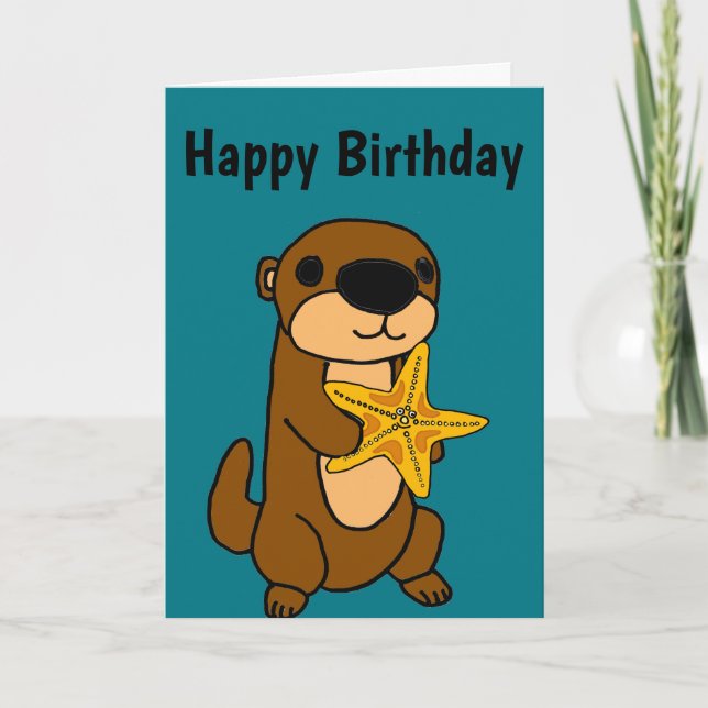Funny Baby Sea Otter with Starfish Card (Front)