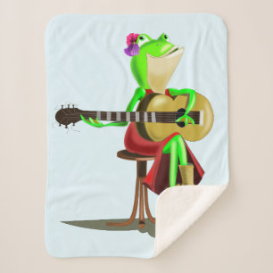Funny Baby Sherpa Blanket Frog Playing Guitar