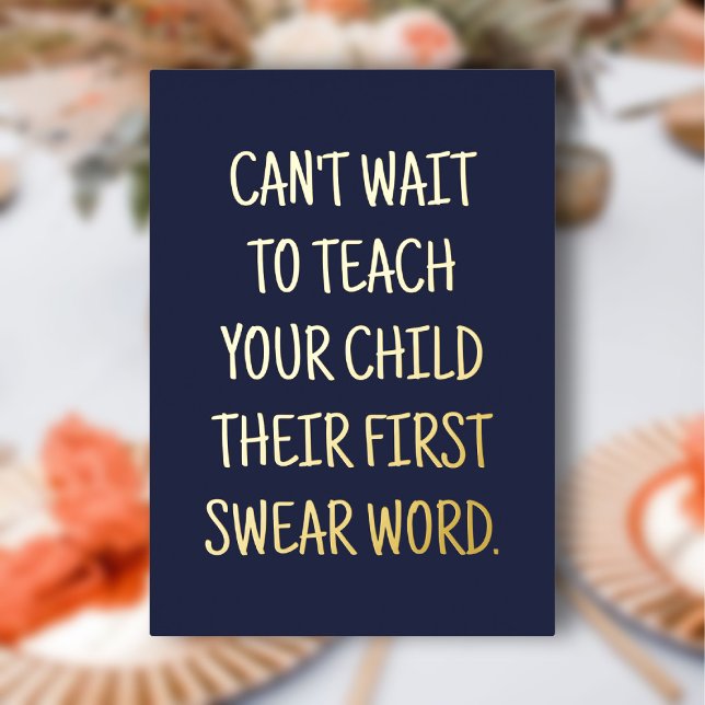 Funny Baby Shower Congrats Navy Blue Gold (Funny Baby Shower Congrats Navy Blue Gold Foil Invitation)