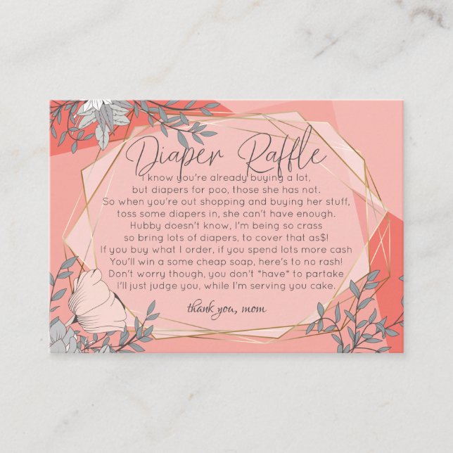 FUNNY Baby Shower Diaper Raffle | Trendy Coral Enclosure Card (Front)