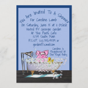 Funny Baby Shower Invitation W/Pig Showering