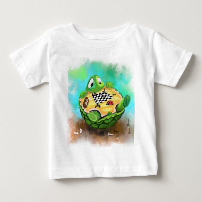 Funny Baby T-Shirt Turtle Ladybug Playing Chess (Front)