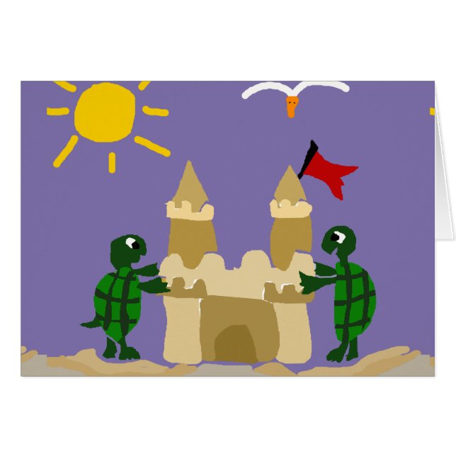 Funny Baby Turtles Building Sand Castle (Front Horizontal)