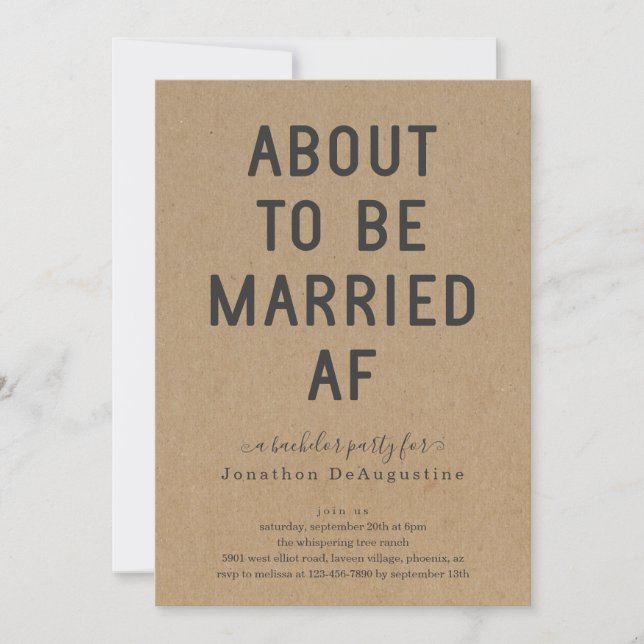 Funny Bachelor / Bachelorette Party Married AF Invitation (Front)