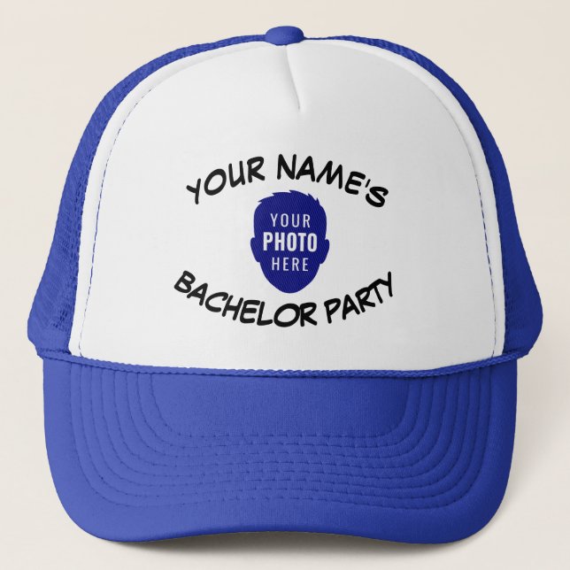 Funny Bachelor Party Custom Photo Face & Name Trucker Hat (Front)