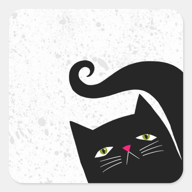 Funny Back Cat Flat Graphic Portrait Art Square Sticker (Front)