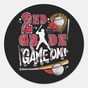 Funny Back To School 2nd Grade Baseball Game On Se Classic Round Sticker