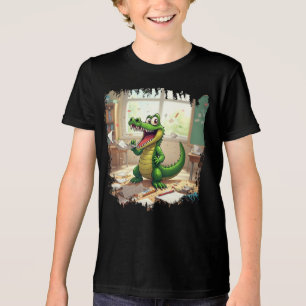 Funny Back to School Dinosaur Eating Homework Tri-Blend Shirt