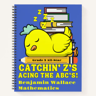 Funny Back to School Grade Name Sleeping Chicken Notebook